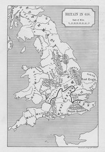 Kaart van Groot-Brittannië in 658, geproduceerd door Stanford